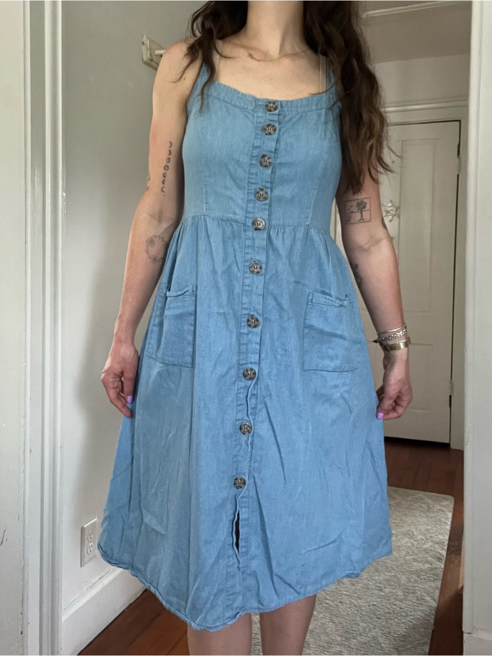 Chambray Cotton Denim Midi Dress